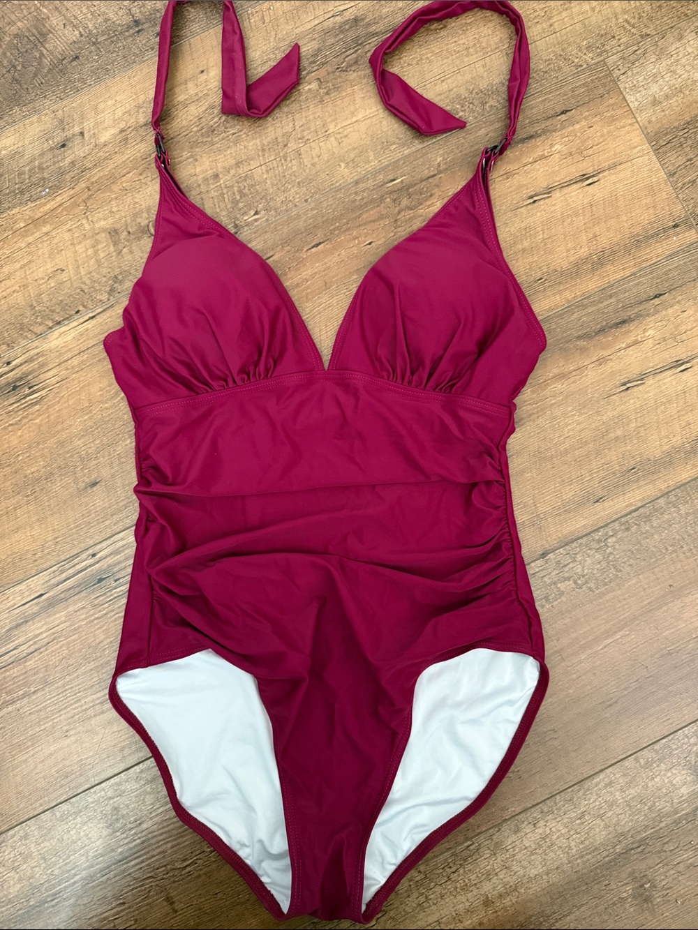 Women’s nursing Ruched Halter One-Piece Swimsuit in Deep Raspberry
